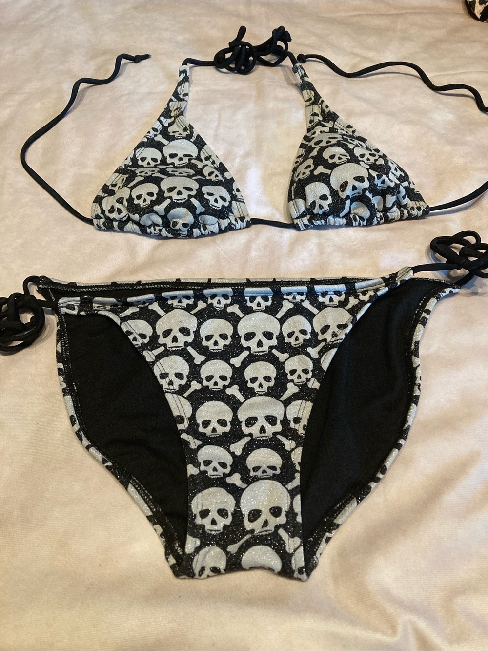 Black & White Skull Print Triangle Bikini